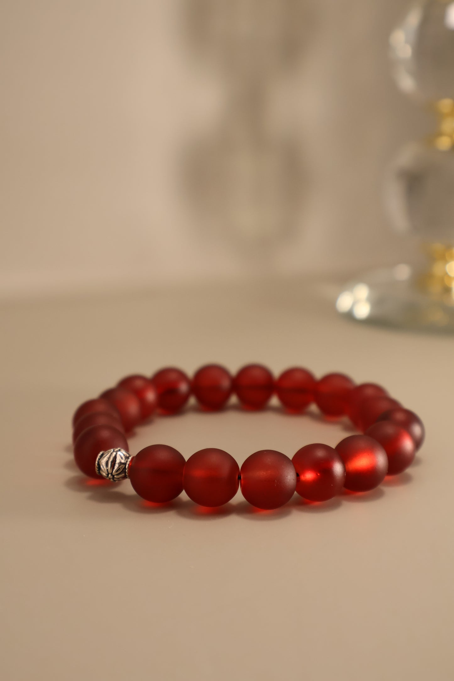 Glass Red Matte Bead Bracelet
