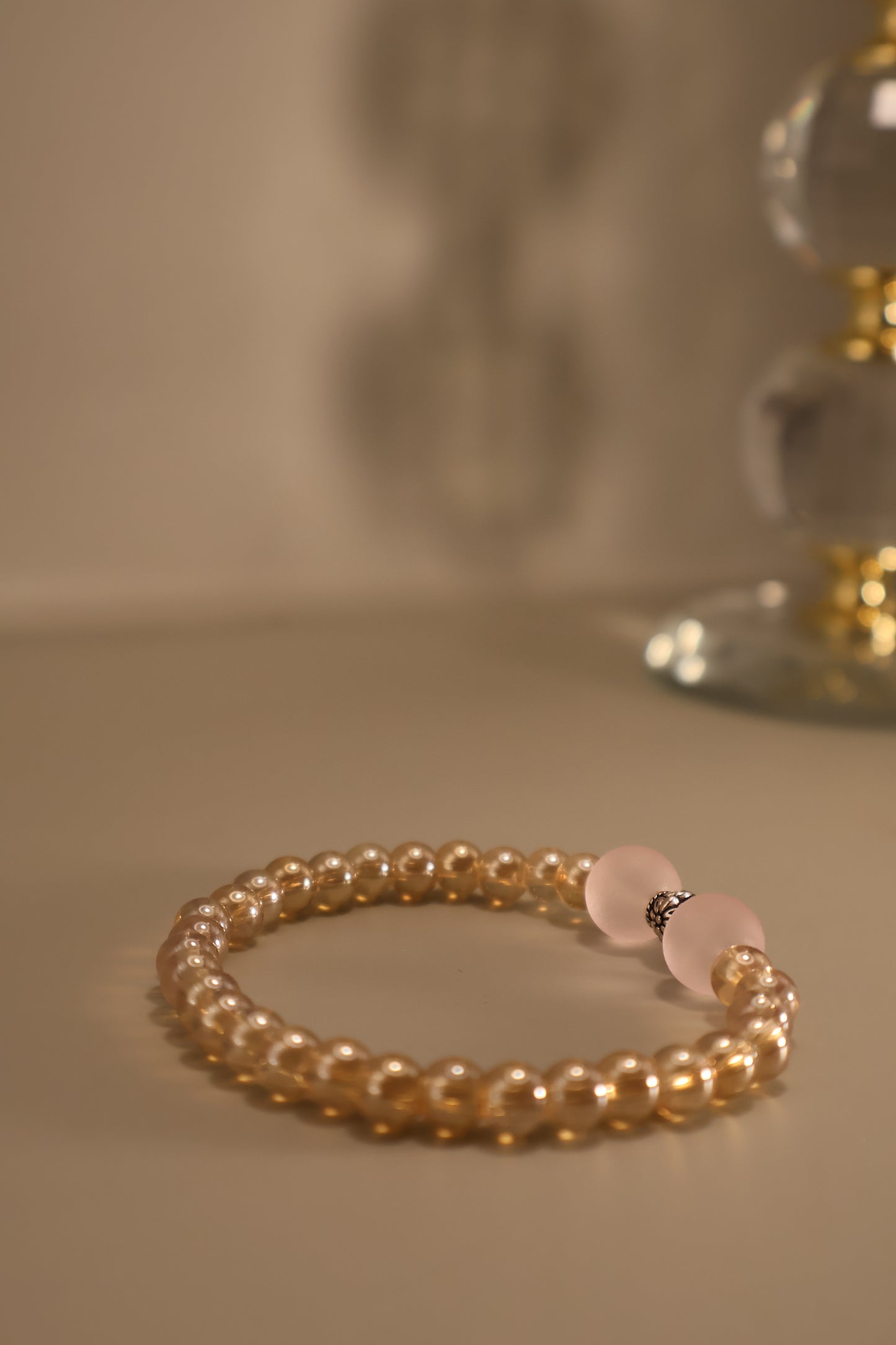 Glass Champagne & Pink Matte Bead Bracelet