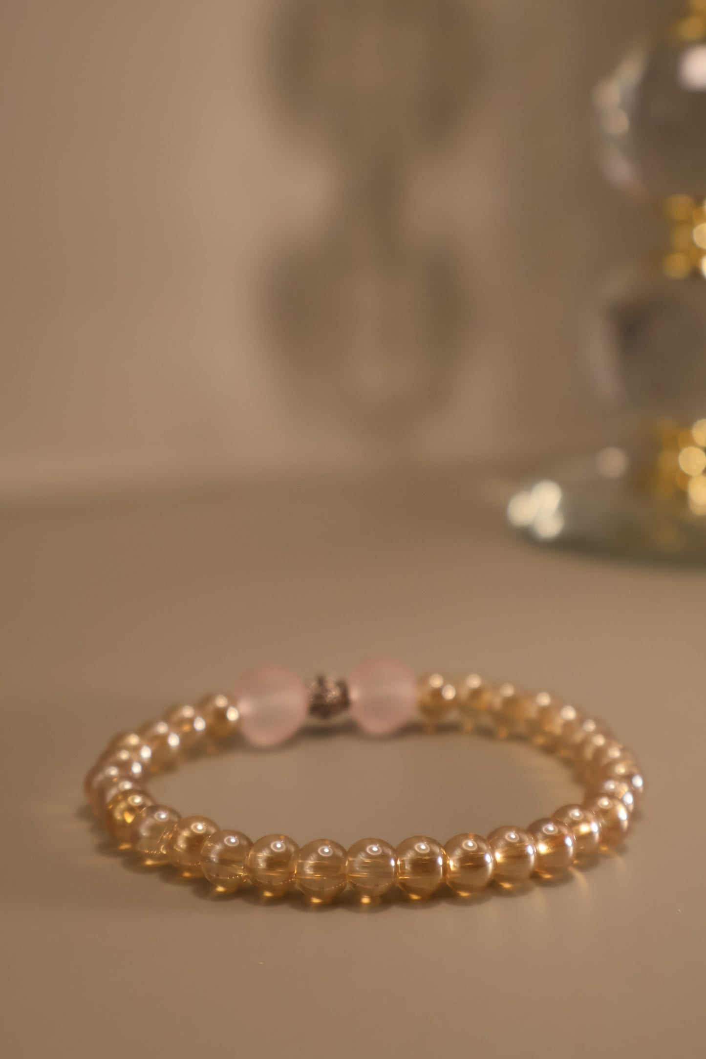 Glass Champagne & Pink Matte Bead Bracelet