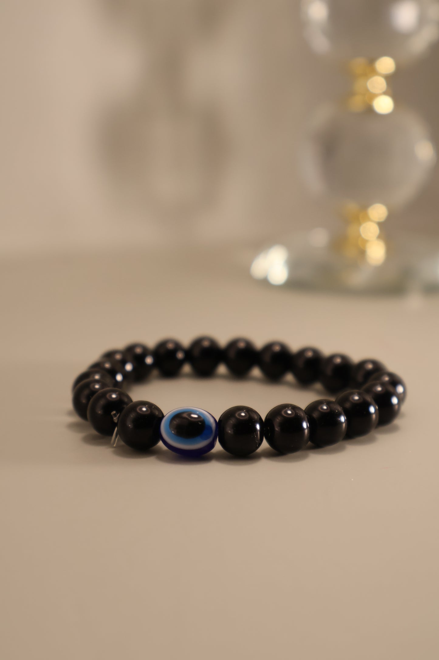 Glass Black Evil Eye Bead Bracelet