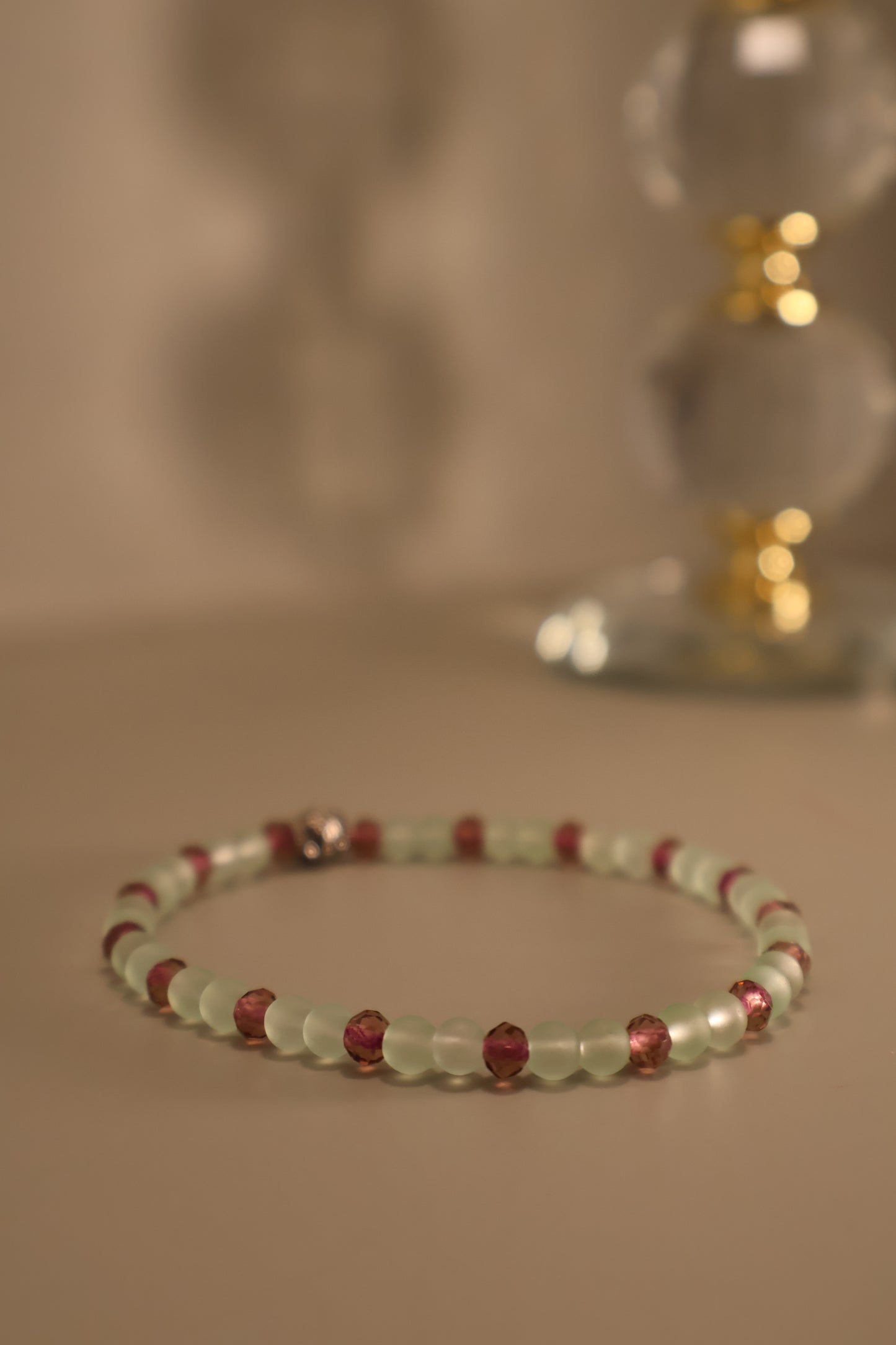 Small Glass Pastel Green & Purple Facete Bead Bracelet