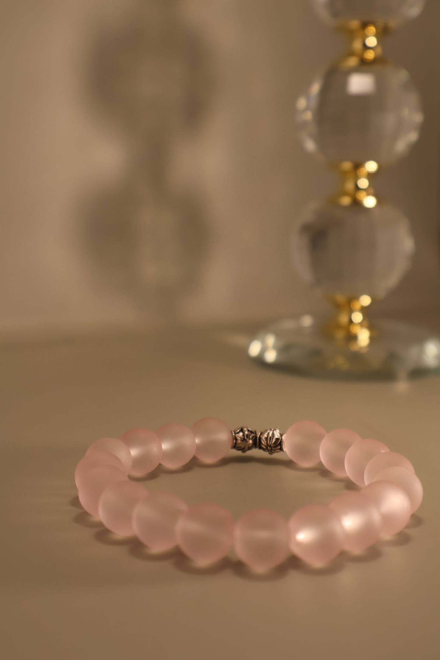 Medium Glass Pink Matte Bead Bracelet