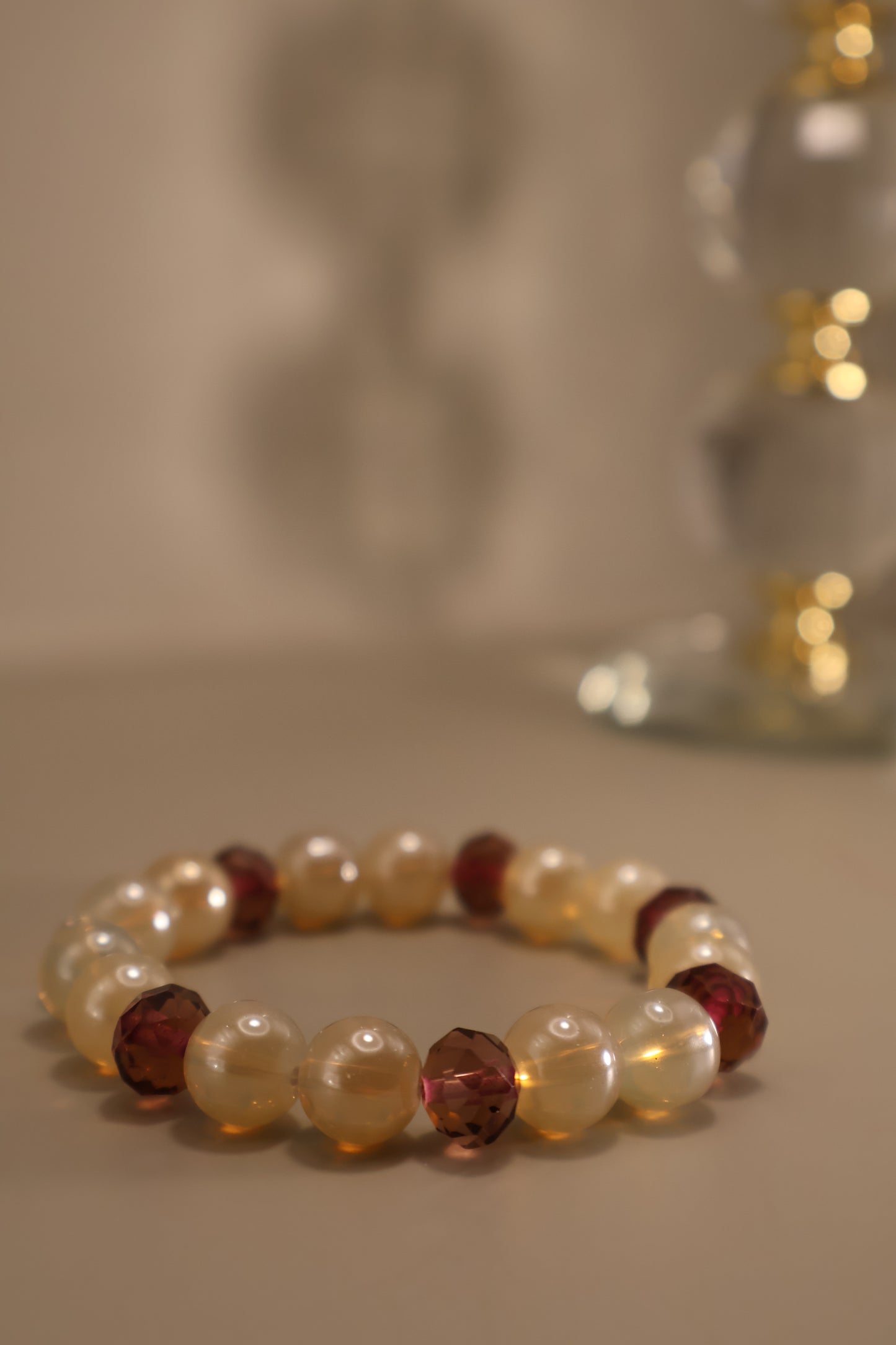 Glass Champagne & Purple Facete Bead Bracelet