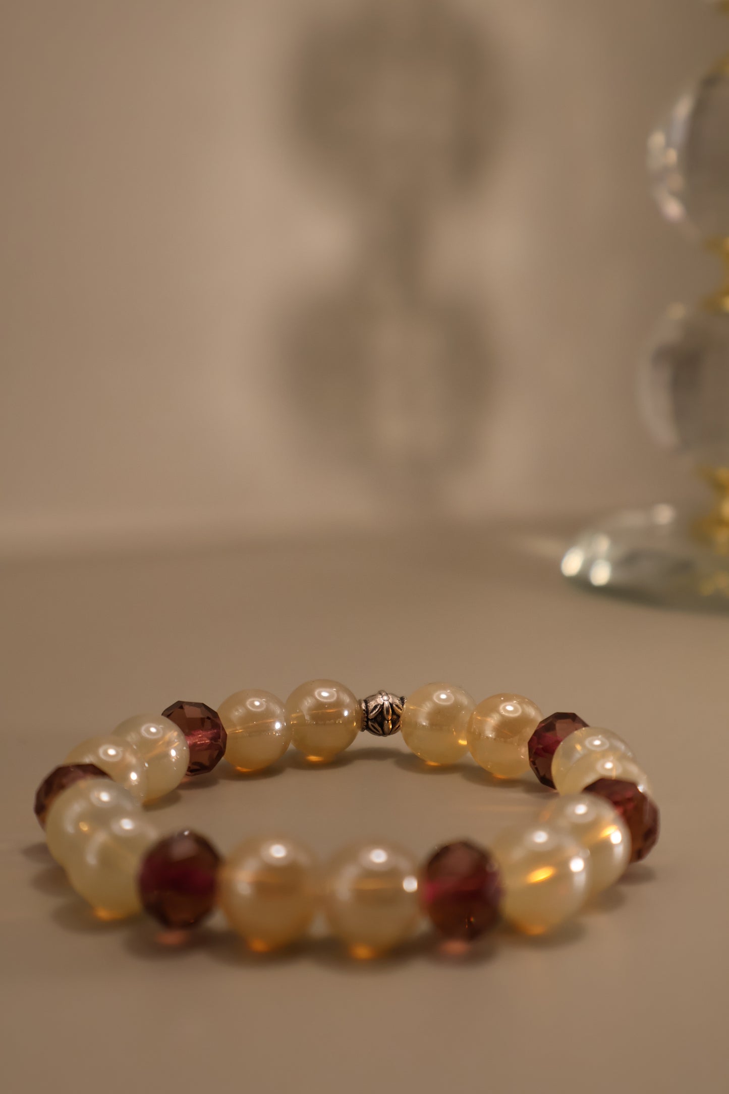 Glass Champagne & Purple Facete Bead Bracelet