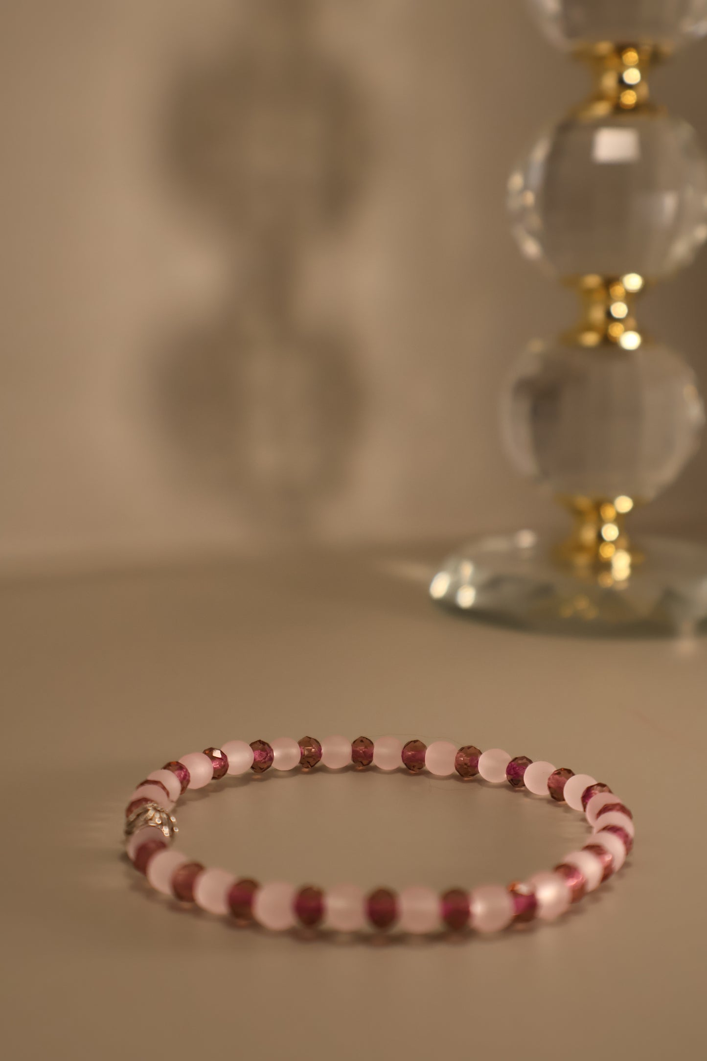 Small Glass Pink Matte & Purple Facete Bracelet