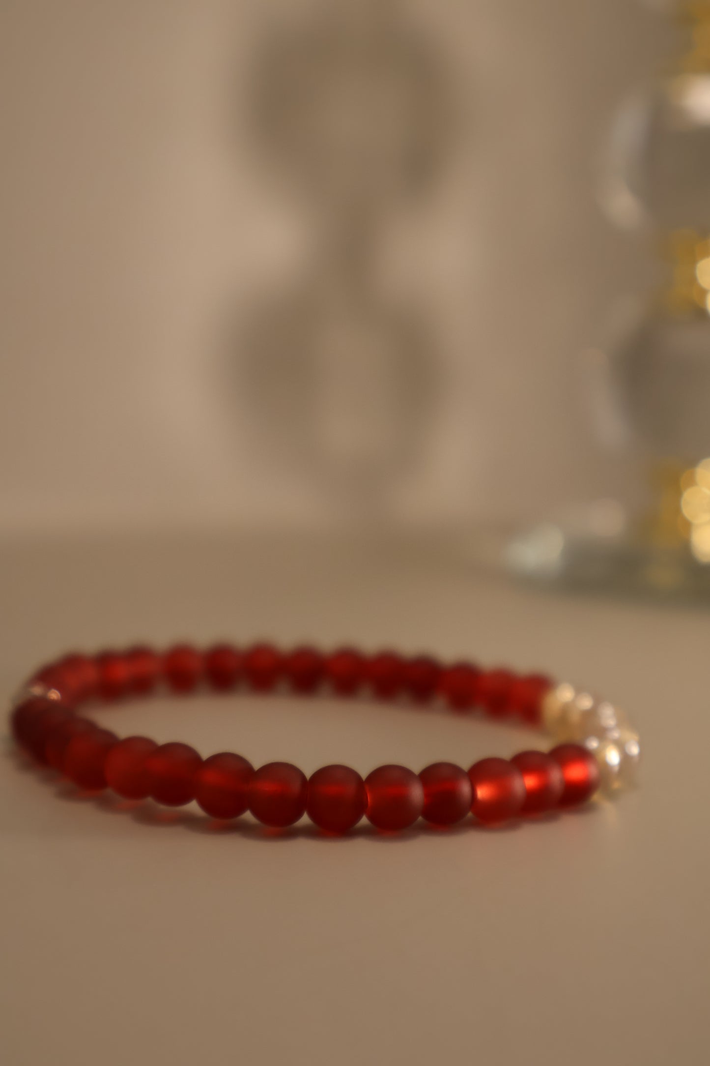 Glass Champagne & Red Matte Bead Bracelet