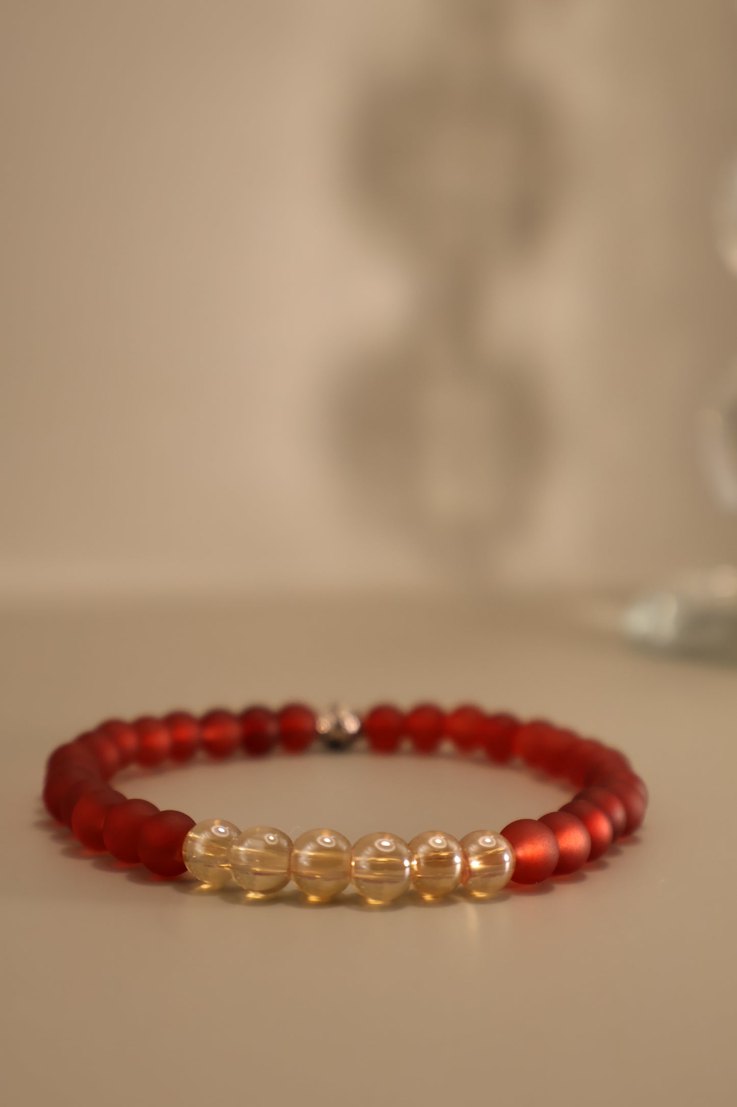Glass Champagne & Red Matte Bead Bracelet