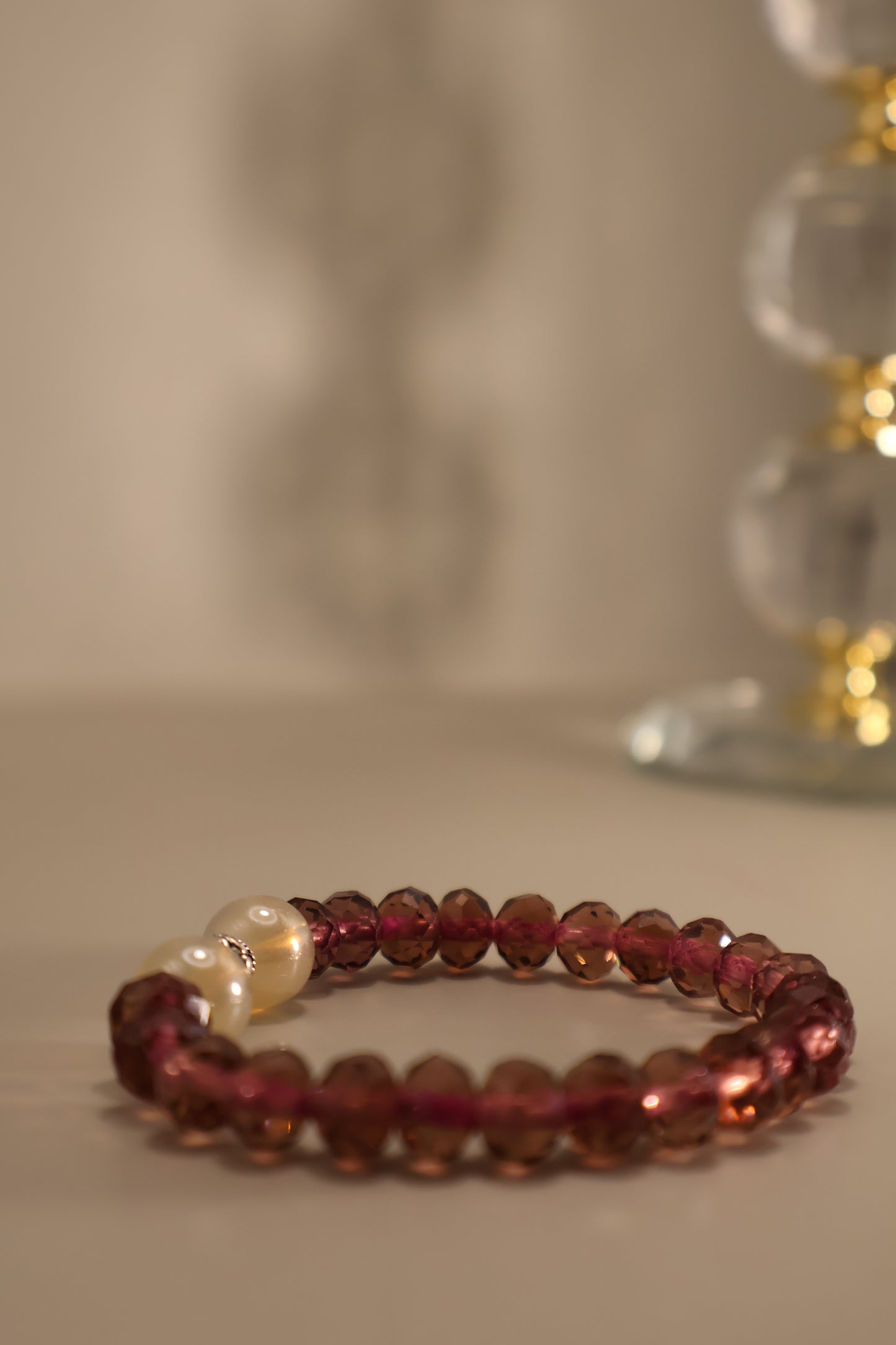 Medium Glass Champagne & Purple Facete Bead Bracelet