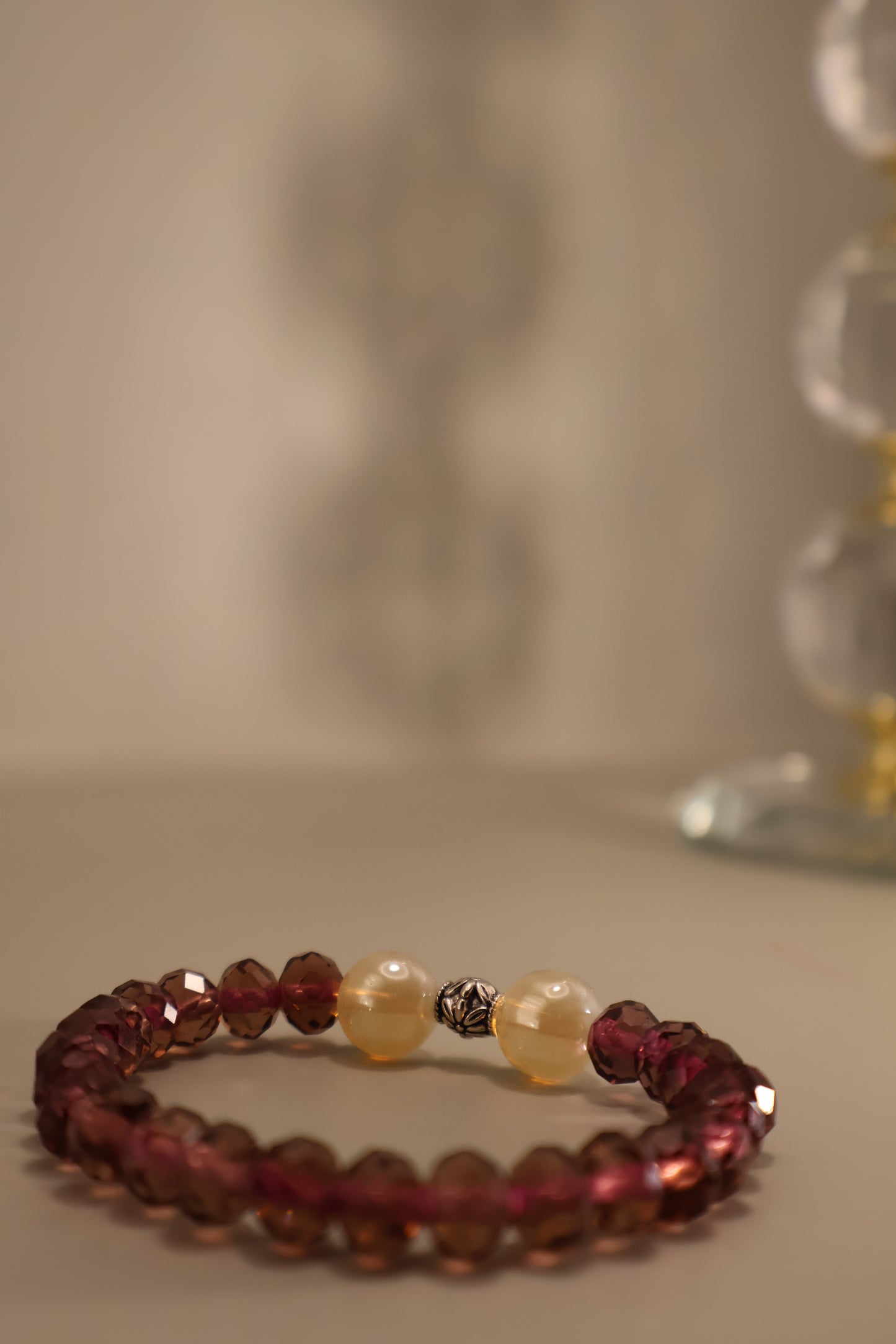 Medium Glass Champagne & Purple Facete Bead Bracelet