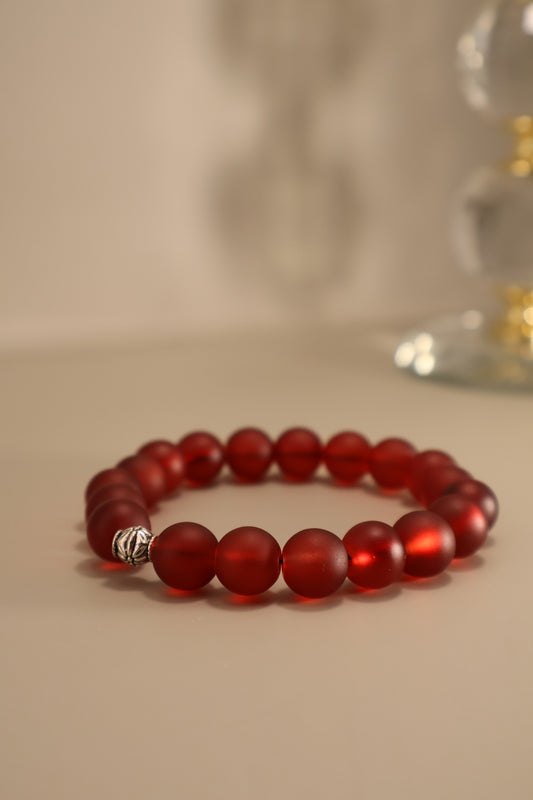Glass Red Matte Bead Bracelet