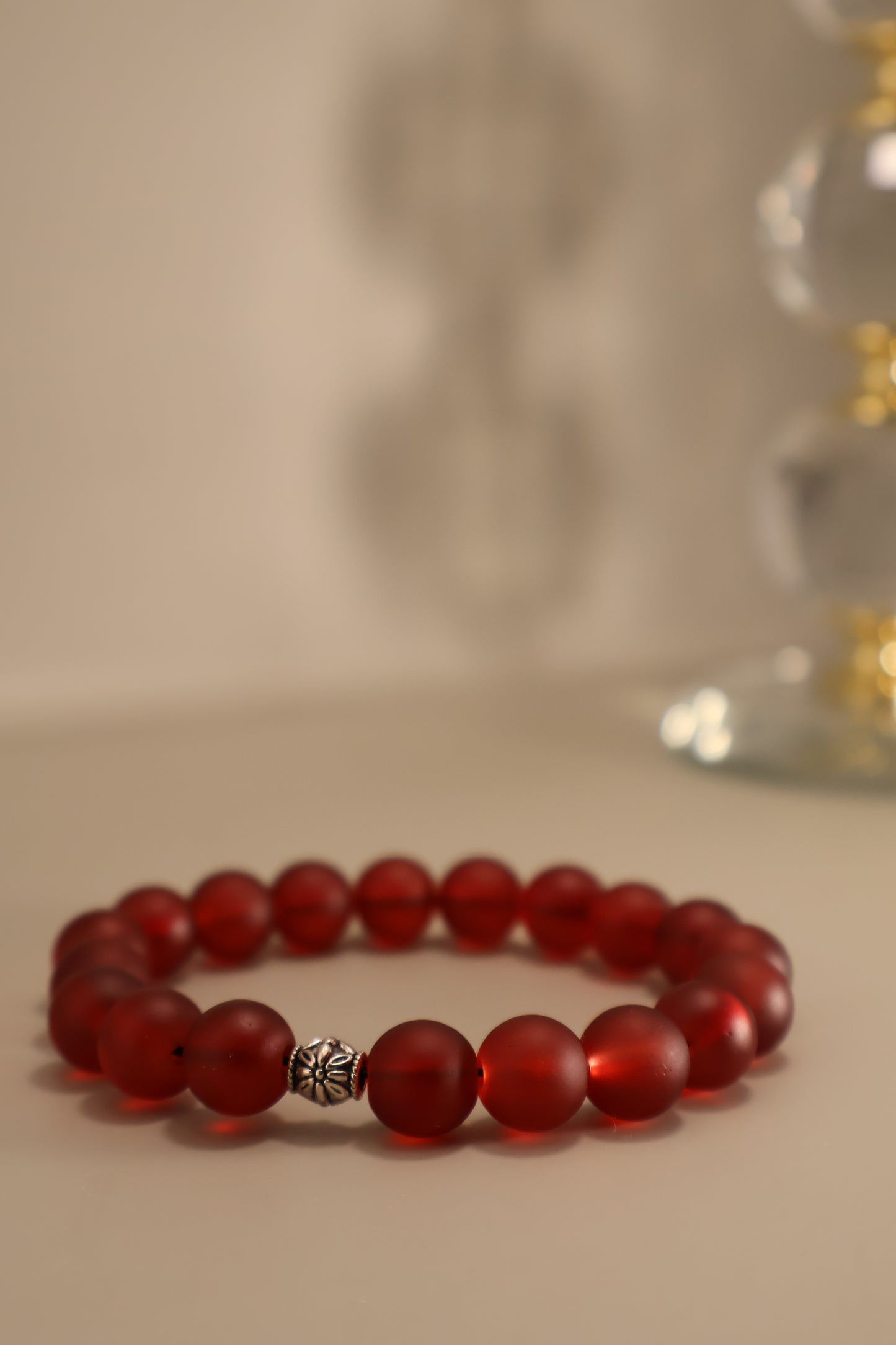 Glass Red Matte Bead Bracelet