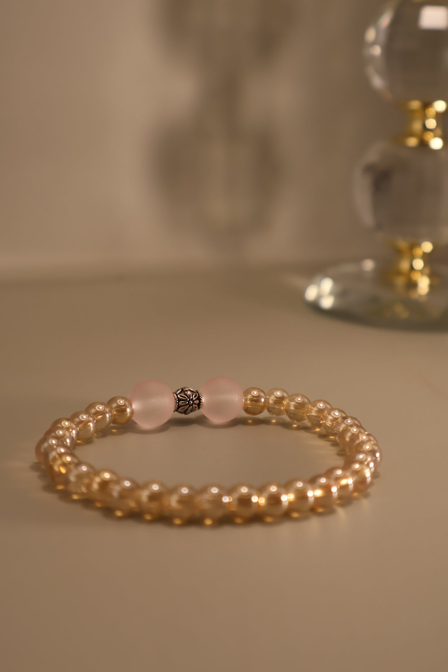 Glass Champagne & Pink Matte Bead Bracelet
