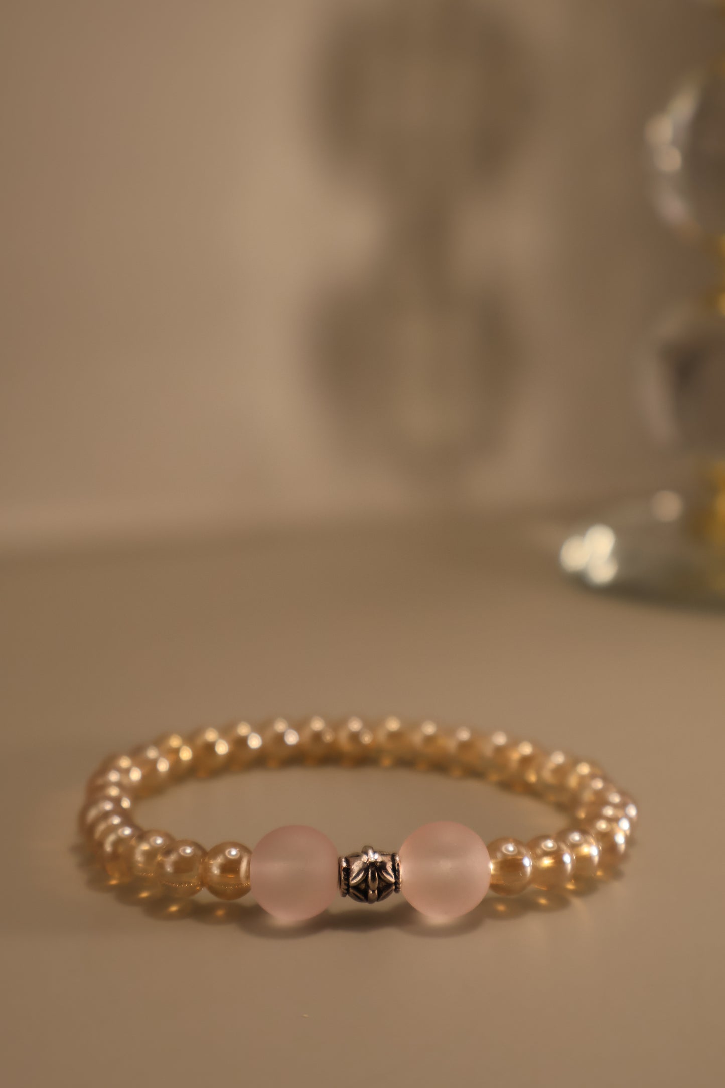 Glass Champagne & Pink Matte Bead Bracelet