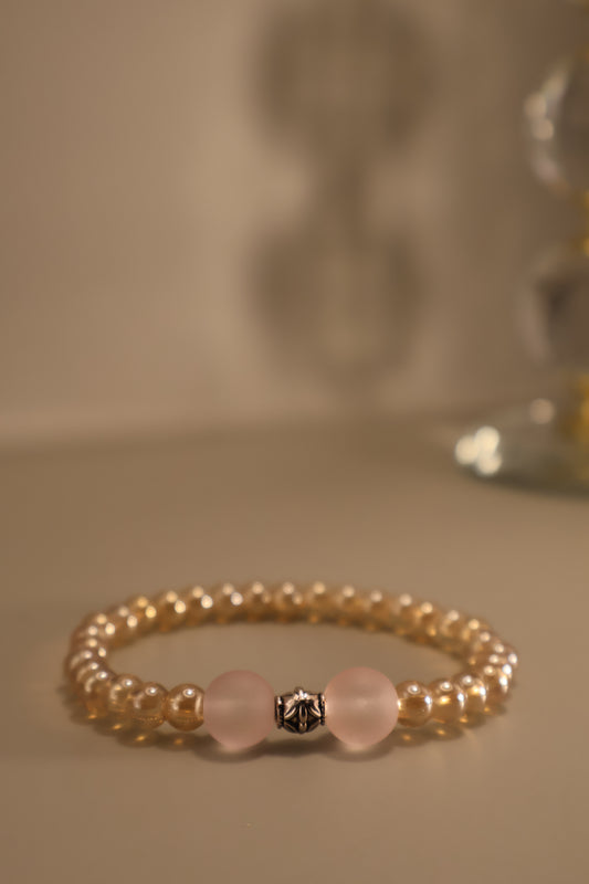Glass Champagne & Pink Matte Bead Bracelet