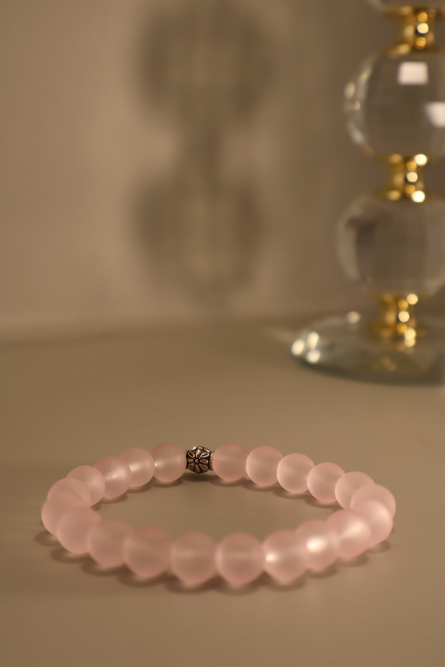 Medium Glass Pink Matte Bead Bracelet