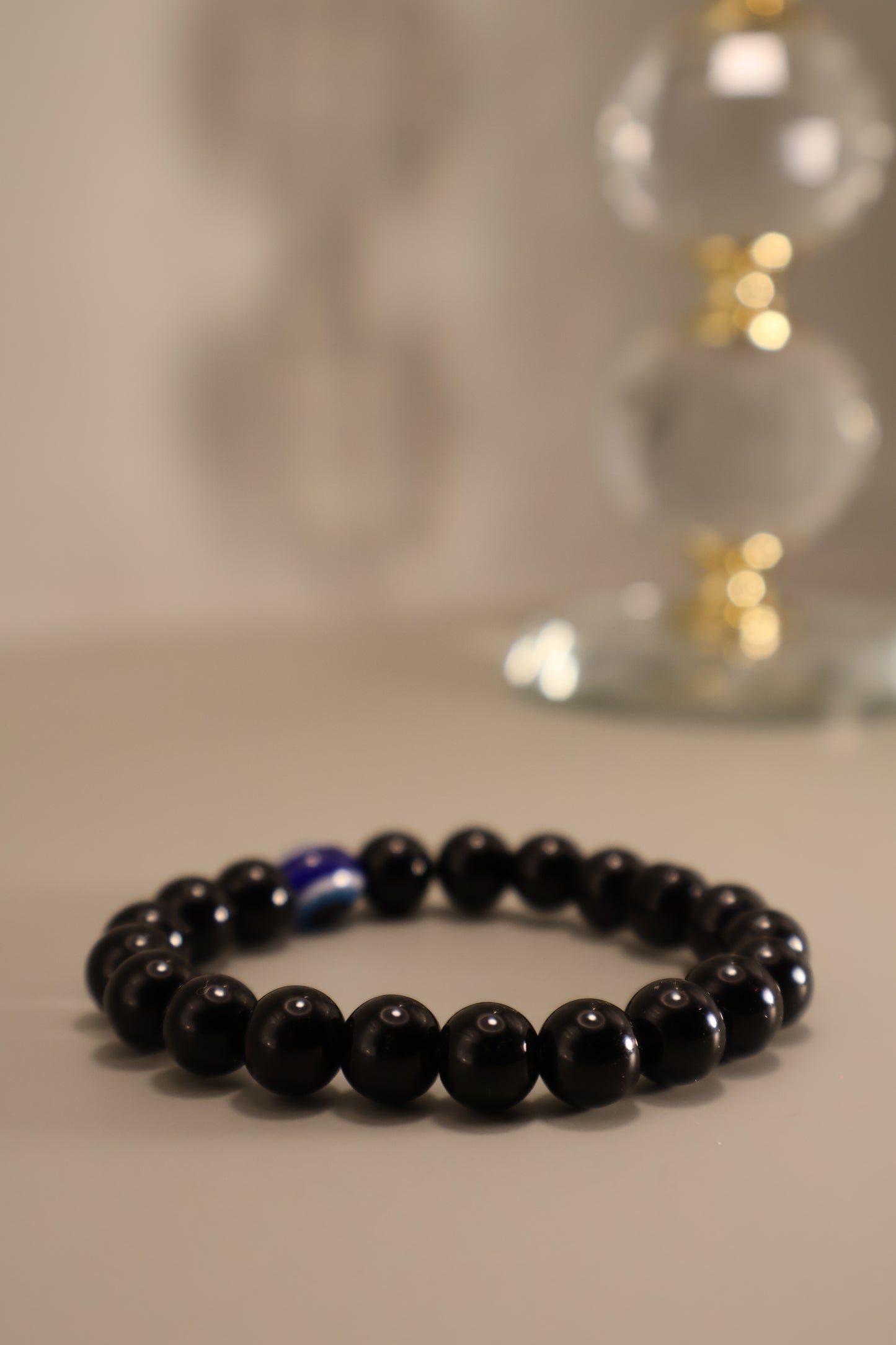 Glass Black Evil Eye Bead Bracelet