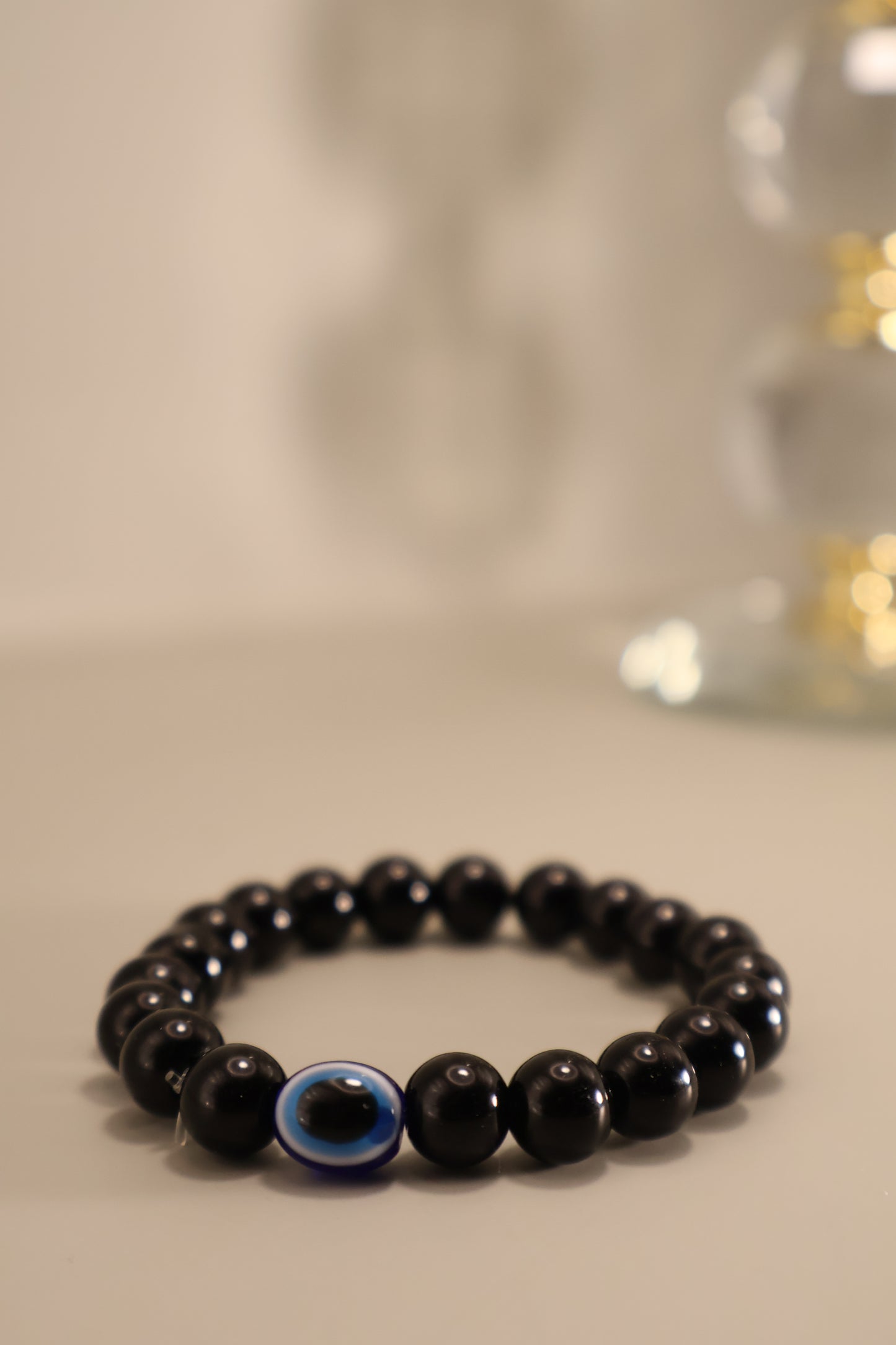Glass Black Evil Eye Bead Bracelet