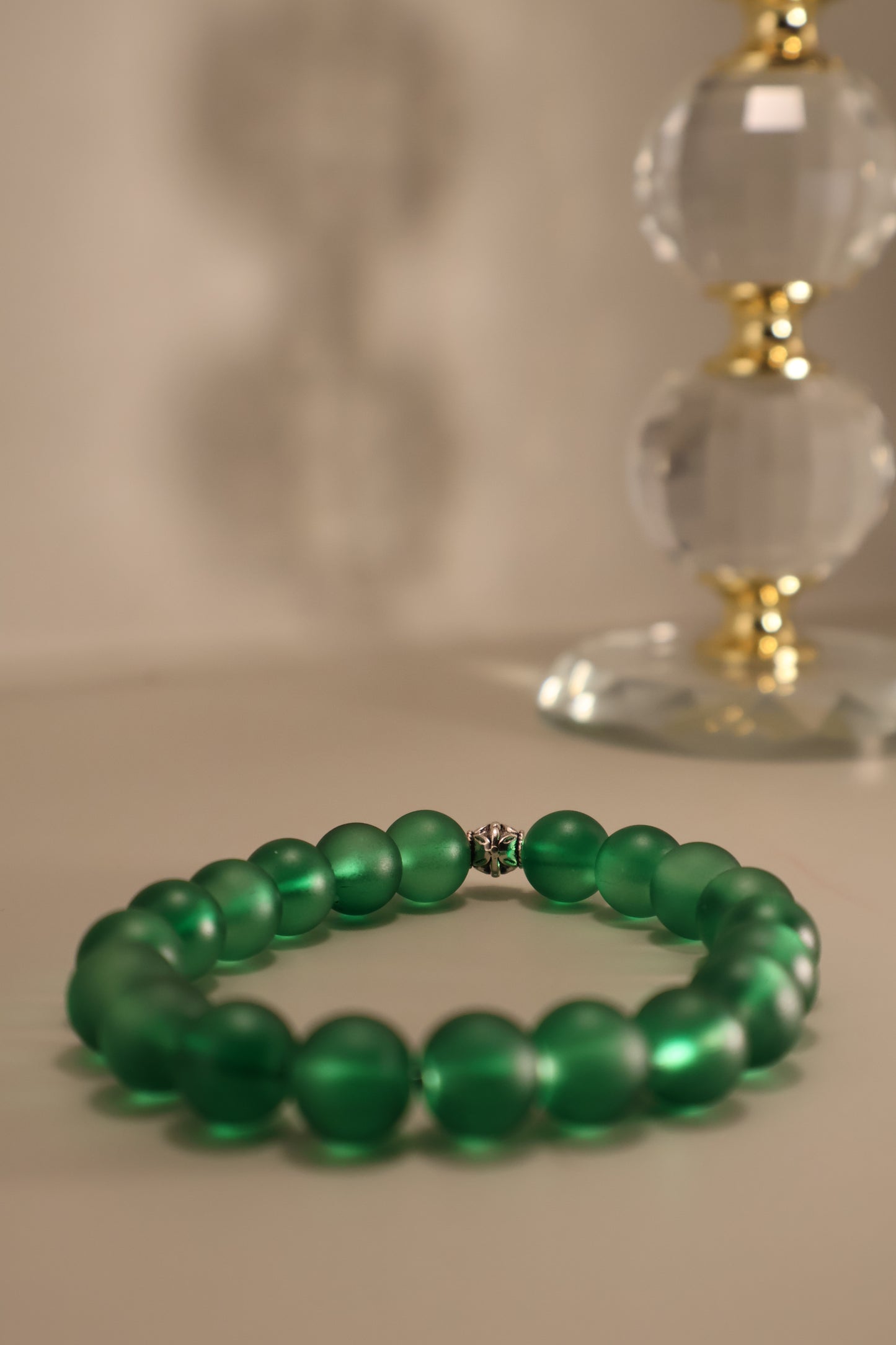 Glass Green Matte Bead Bracelet