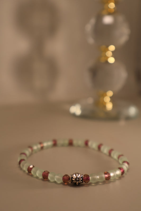 Small Glass Pastel Green & Purple Facete Bead Bracelet