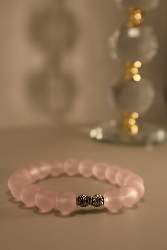 Medium Glass Pink Matte Bead Bracelet