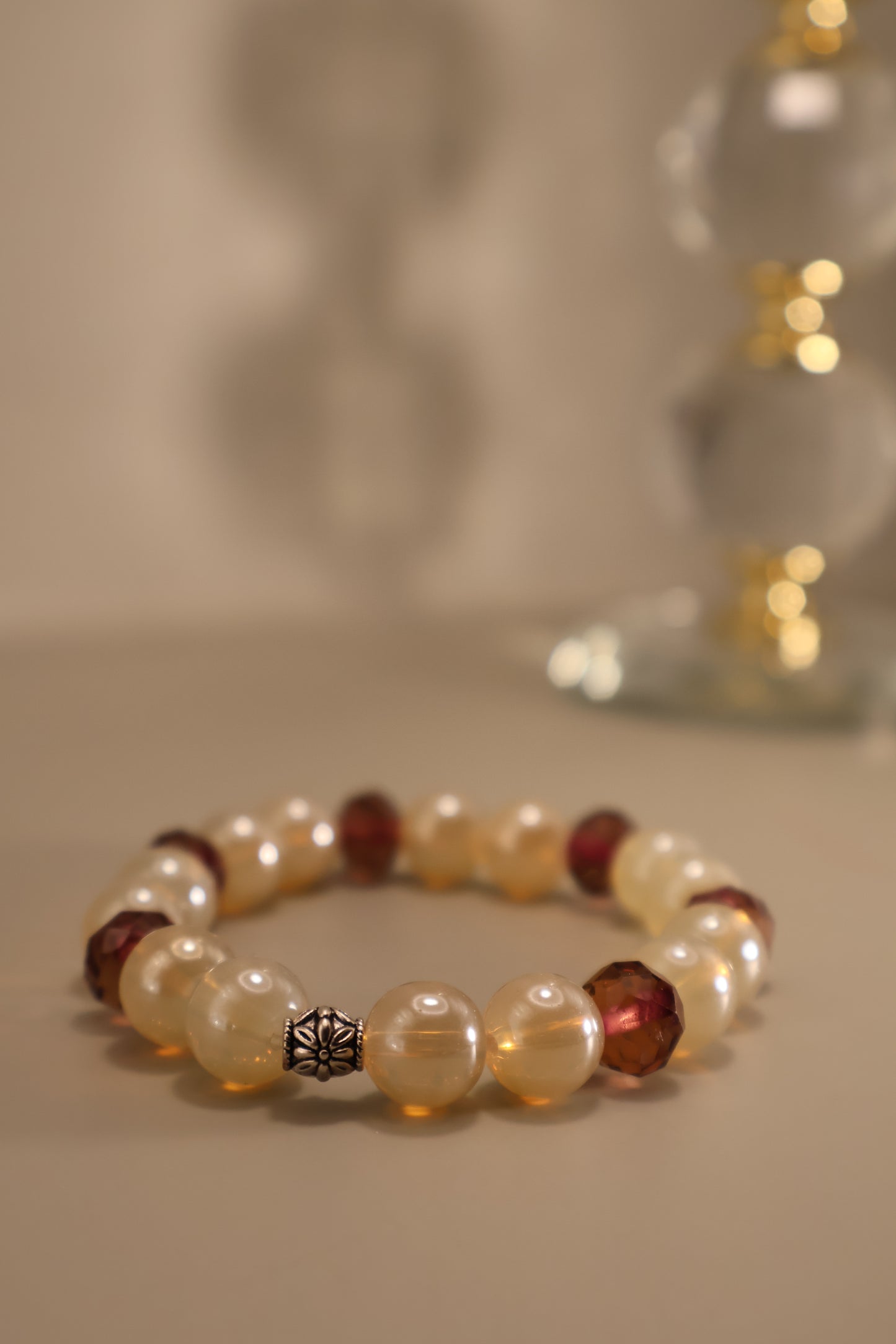 Glass Champagne & Purple Facete Bead Bracelet
