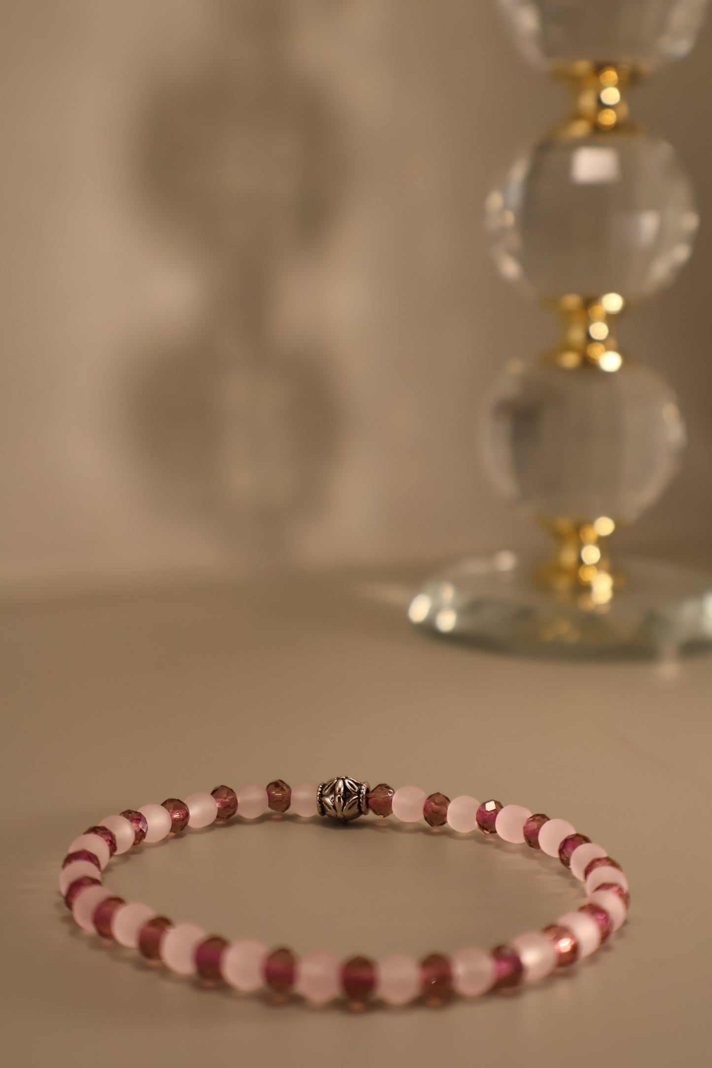 Small Glass Pink Matte & Purple Facete Bracelet