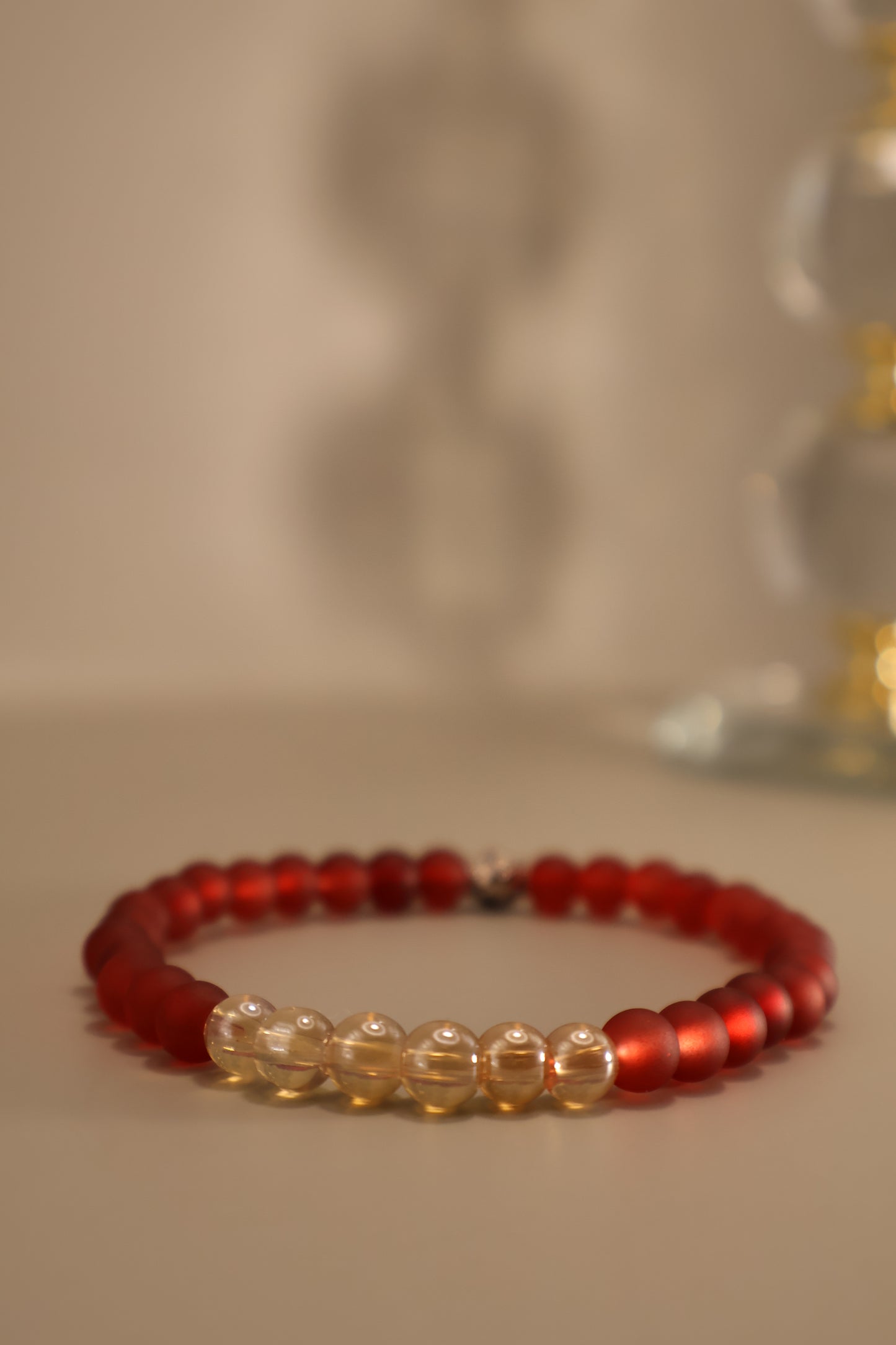 Glass Champagne & Red Matte Bead Bracelet