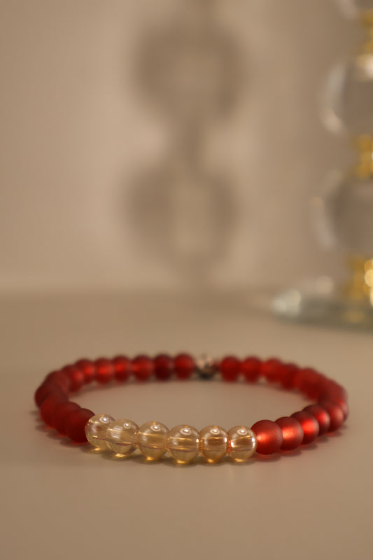 Glass Champagne & Red Matte Bead Bracelet