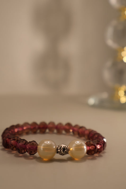 Medium Glass Champagne & Purple Facete Bead Bracelet